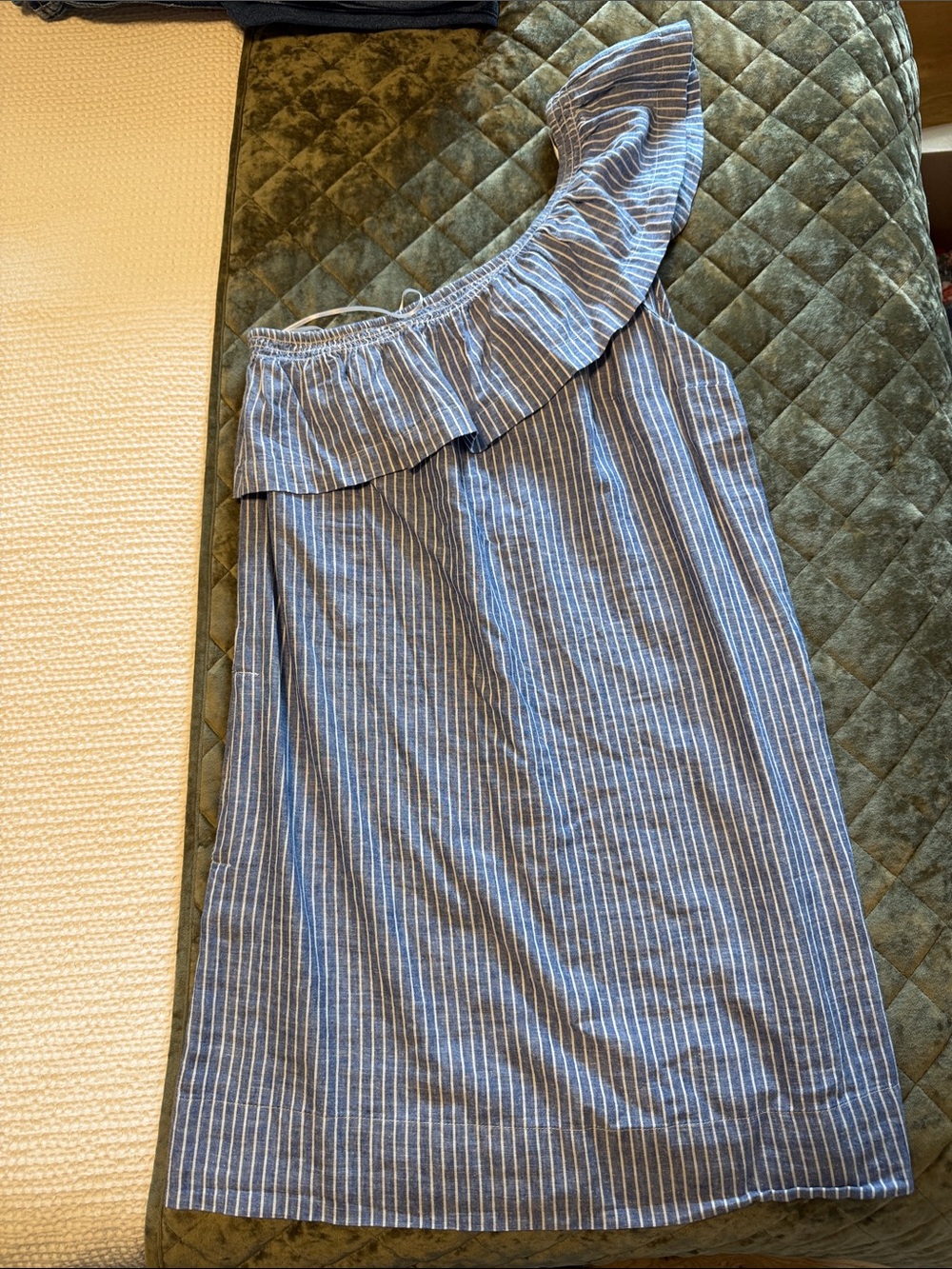 Aqua - One-Shoulder Blue Stripe Summer Dress